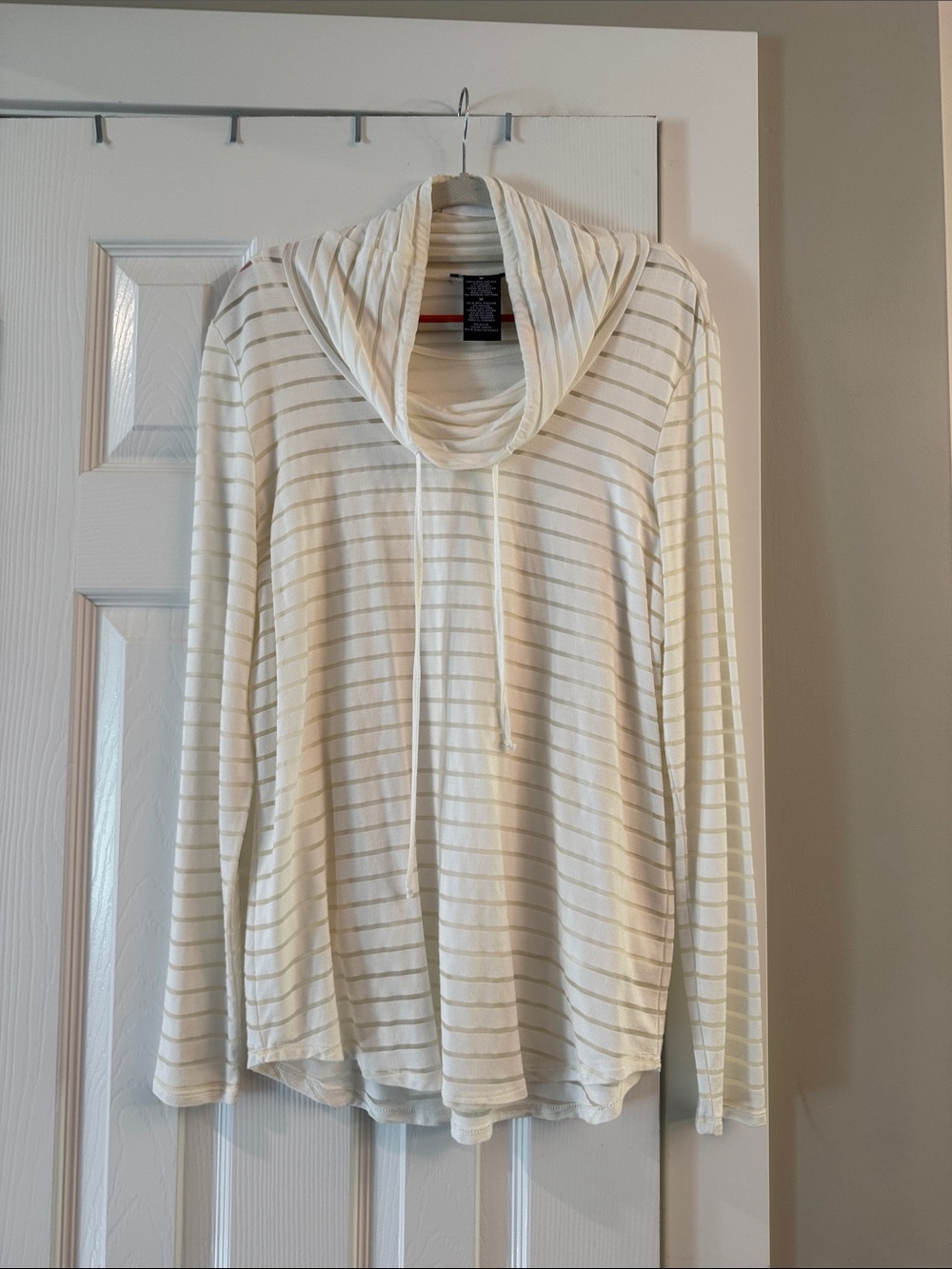 Chelsea & Theodore Cream Striped Cowl Neck Top